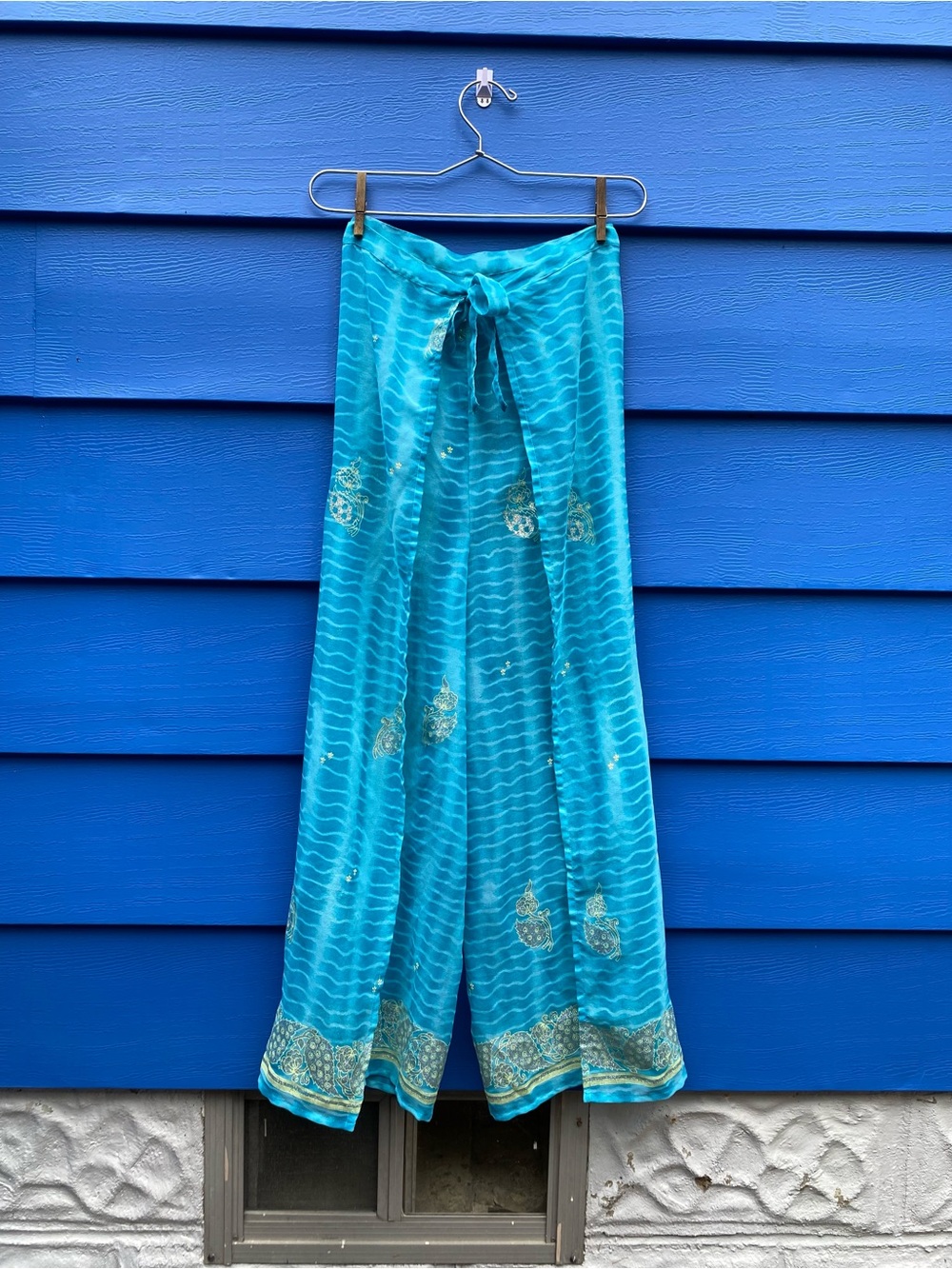 Turquoise Blue Tie-Waist Wrap Pants